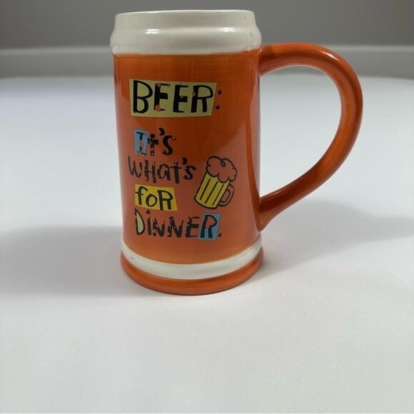 Hallmark Shoebox Beer It's What's For Dinner Orange & White Large Stein Cup Mug - Picture 3 of 8